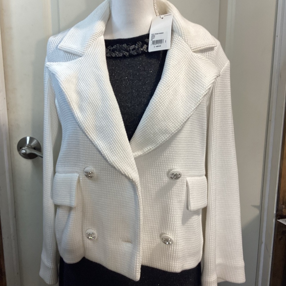 CHANEL Ivory Double-Breasted Pea Coat
